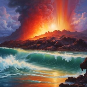 Vibrant Sunset Over Waves Art Print